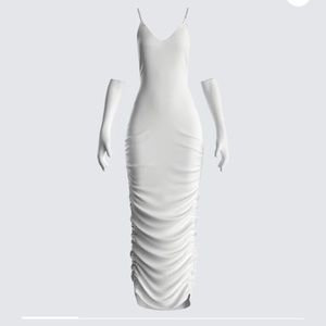 White pearl drop down back pearl dress with gloves !